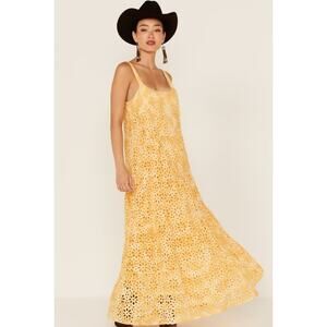 Jen’s Pirate Booty Flower Power Eyelet Lace Maxi Dress Gold Size XS